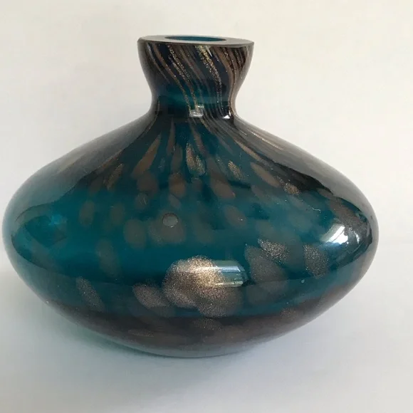 Loetz Art Nouveau Teal With Gold Glitter Vase - Picture 12 of 13